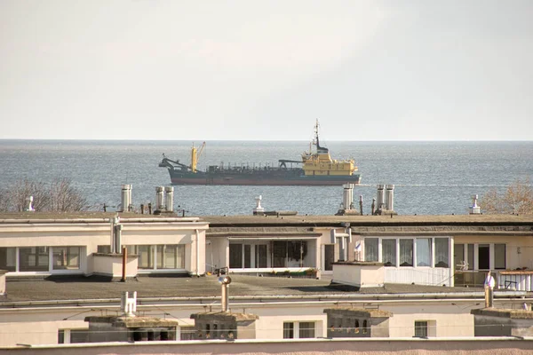 Manhã Navio Golfo Gdansk Olhar Artístico Cores Entrada Navio Para — Fotografia de Stock