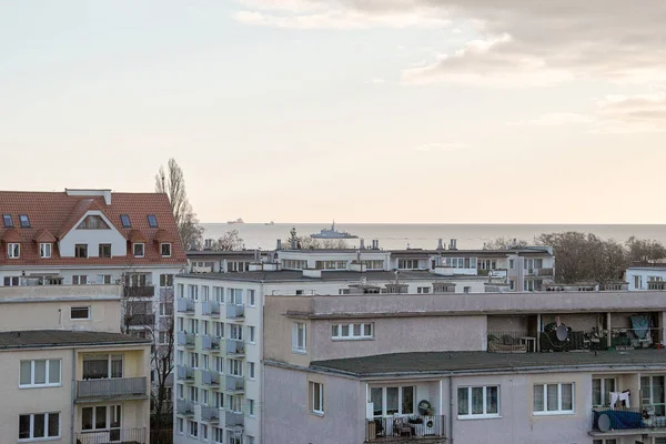 Samego Rana Statek Zatoce Gdańskiej Artystyczny Wygląd Kolorach Wejście Portu — Zdjęcie stockowe