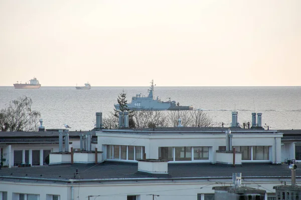 Morning Ship Gulf Gdansk Artistic Look Colours Vessel Entrance Port — Stockfoto