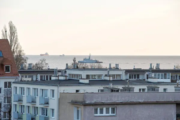 Morning Ship Gulf Gdansk Artistic Look Colours Vessel Entrance Port — Stok fotoğraf