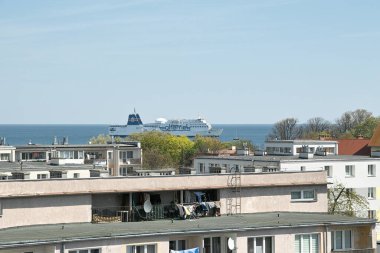 Sabah görüşürüz. Limanın gemi girişi. Gdansk Brzezno, Baltık Denizi. Gdansk Körfezi, Polonya.