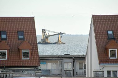 Sabah görüşürüz. Limanın gemi girişi. Gdansk Brzezno, Baltık Denizi. Gdansk Körfezi, Polonya.