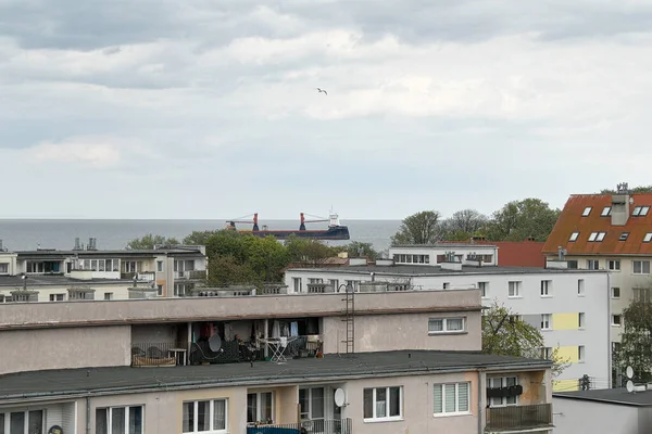 Πρωι Είσοδος Του Πλοίου Στο Λιμάνι Γκντανσκ Μπρέζνο Βαλτική Θάλασσα — Φωτογραφία Αρχείου