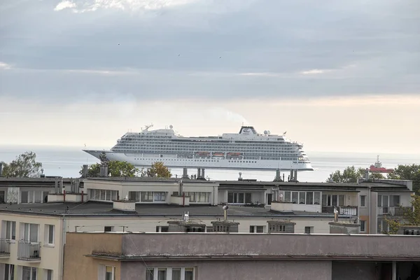 Manhã Entrada Navio Para Porto Gdansk Brzezno Mar Báltico Golfo — Fotografia de Stock