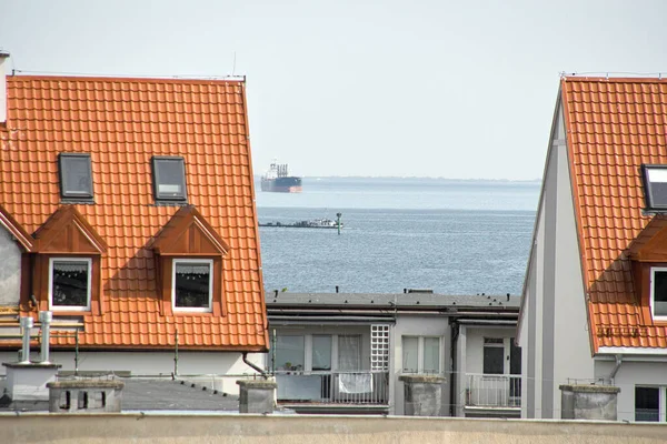 Morning Vessel Entrance Port Gdansk Brzezno Baltic Sea Gulf Gdansk — Stock Photo, Image