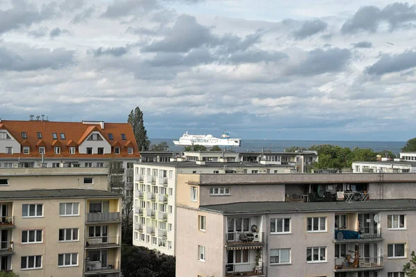 Ráno Vstup Lodi Přístavu Gdaňsk Brzezno Baltské Moře Gdaňský Záliv — Stock fotografie