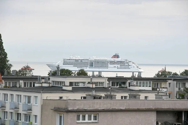 Morgon Bitti Fartygets Ingång Till Hamnen Gdansk Brzezno Östersjön Gdanskbukten — Stockfoto