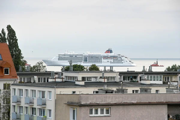 Morgon Bitti Fartygets Ingång Till Hamnen Gdansk Brzezno Östersjön Gdanskbukten — Stockfoto