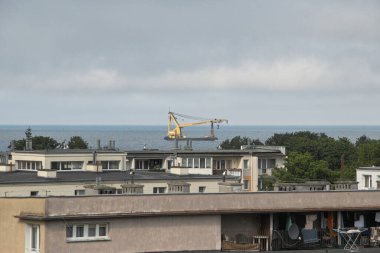 Sabah görüşürüz. Limanın gemi girişi. Gdansk Brzezno, Baltık Denizi. Gdansk Körfezi, Polonya.