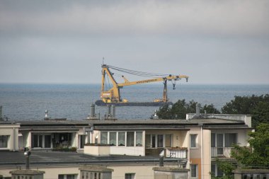 Sabah görüşürüz. Limanın gemi girişi. Gdansk Brzezno, Baltık Denizi. Gdansk Körfezi, Polonya.