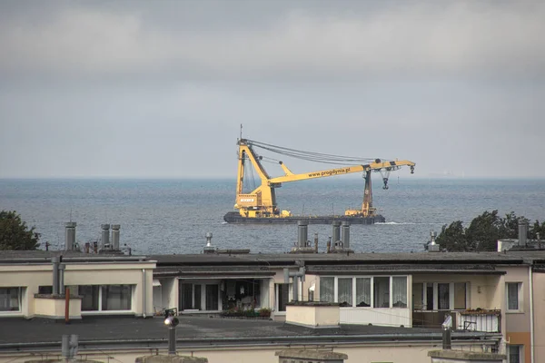 Manhã Entrada Navio Para Porto Gdansk Brzezno Mar Báltico Golfo — Fotografia de Stock