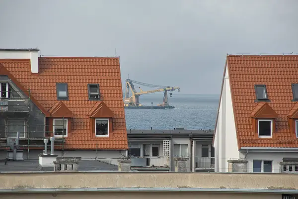 Sabah görüşürüz. Limanın gemi girişi. Gdansk Brzezno, Baltık Denizi. Gdansk Körfezi, Polonya.