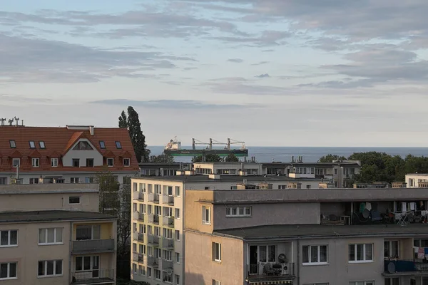 Ráno Vstup Lodi Přístavu Gdaňsk Brzezno Baltské Moře Gdaňský Záliv — Stock fotografie