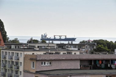 Sabah görüşürüz. Limanın gemi girişi. Gdansk Brzezno, Baltık Denizi. Gdansk Körfezi, Polonya.