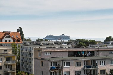 Sabah görüşürüz. Limanın gemi girişi. Gdansk Brzezno, Baltık Denizi. Gdansk Körfezi, Polonya.