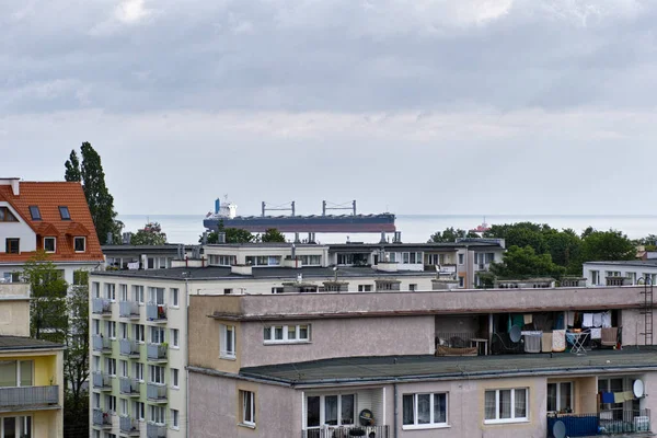 Por Mañana Entrada Del Barco Puerto Gdansk Brzezno Mar Báltico —  Fotos de Stock