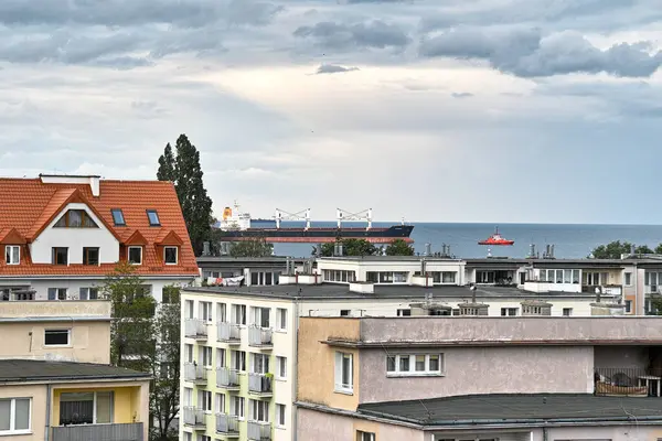 Morgens Die Schiffseinfahrt Den Hafen Danzig Brzezno Ostsee Golf Von — Stockfoto