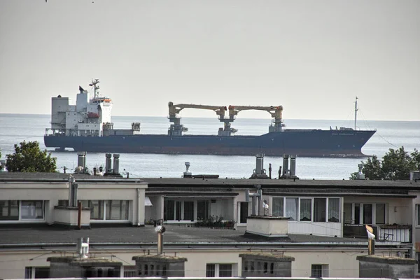 Sabah görüşürüz. Limanın gemi girişi. Gdansk Brzezno, Baltık Denizi. Gdansk Körfezi, Polonya.