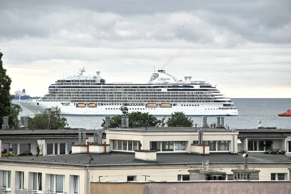 Por Mañana Entrada Del Barco Puerto Gdansk Brzezno Mar Báltico — Foto de Stock