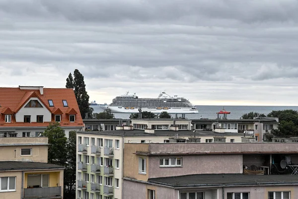 Morgon Bitti Fartygets Ingång Till Hamnen Gdansk Brzezno Östersjön Gdanskbukten — Stockfoto