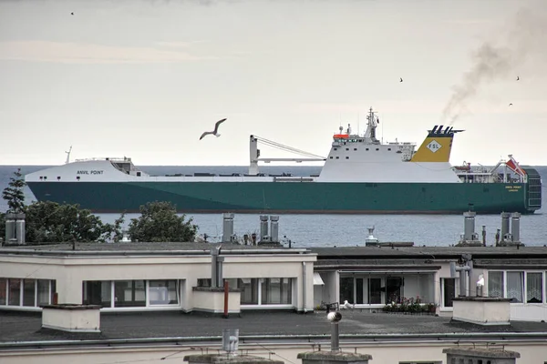 Manhã Entrada Navio Para Porto Gdansk Brzezno Mar Báltico Golfo — Fotografia de Stock