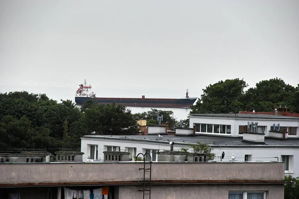 Mattinata Ingresso Della Nave Porto Danzica Brzezno Mar Baltico Golfo — Foto Stock