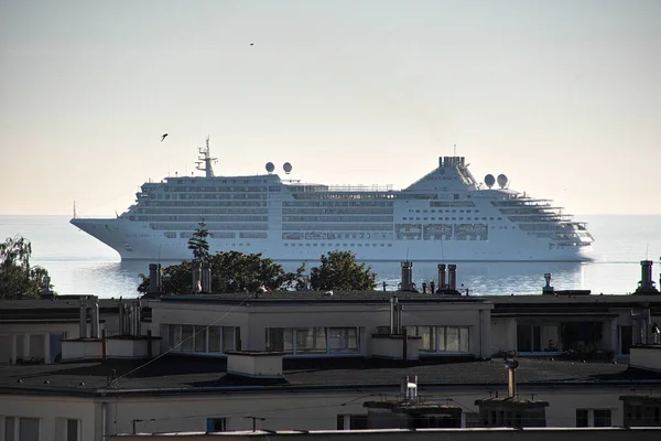 Manhã Entrada Navio Para Porto Gdansk Brzezno Mar Báltico Golfo — Fotografia de Stock