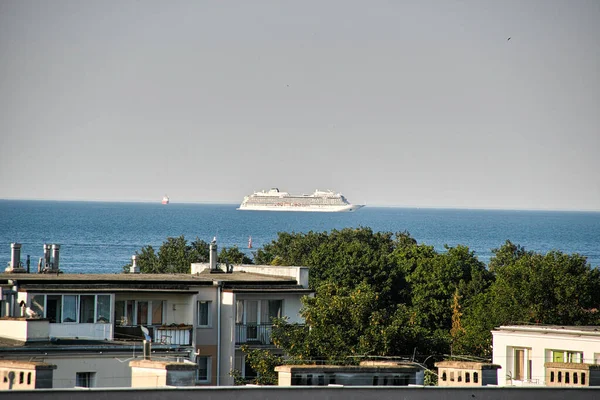 Утром Вход Судна Порт Гданьск Бжезно Балтийское Море Гданьский Залив — стоковое фото