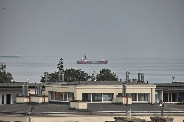 Vrachtschip Ingang Naar Haven Golf Van Gdansk Oostzee Gdansk Polen — Stockfoto