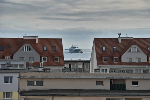 货轮进港 格但斯克湾 波罗的海 波兰格但斯克 — 图库照片