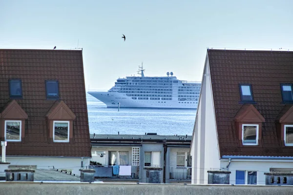 Majd Reggel Hajó Bejárata Kikötőbe Gdansk Brzezno Balti Tenger Gdanski — Stock Fotó