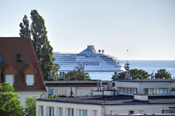 Morgon Bitti Fartygets Ingång Till Hamnen Gdansk Brzezno Östersjön Gdanskbukten — Stockfoto