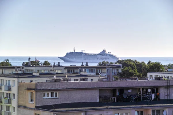 Manhã Entrada Navio Para Porto Gdansk Brzezno Mar Báltico Golfo — Fotografia de Stock