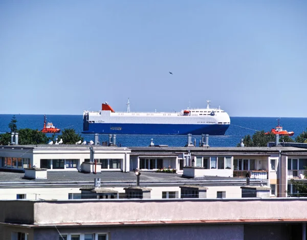 Manhã Entrada Navio Para Porto Gdansk Brzezno Mar Báltico Golfo — Fotografia de Stock