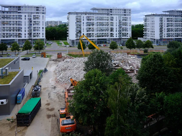 Rozbiórka Starego Budynku Czyszczenie Placu Dla Nowych Budynków Gdańsk Zaspa — Zdjęcie stockowe