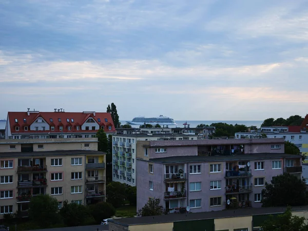 Morgon Bitti Fartygets Ingång Till Hamnen Gdansk Brzezno Östersjön Gdanskbukten — Stockfoto