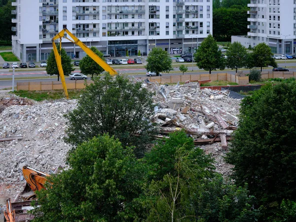 Demolition Old Building Cleaning Square New Buildings Gdansk Zaspa Poland — 图库照片