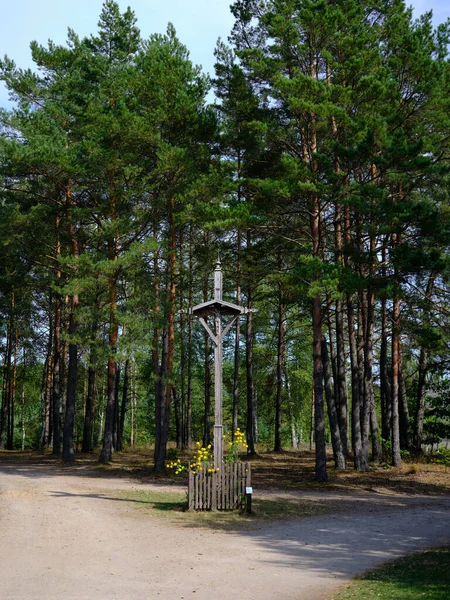 Chemin Croix Catholique Sur Village Polonais Wdzydze Kiszewskie Pologne Europe — Photo