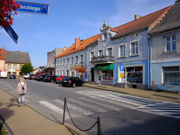 Piac Tér Régi Bérházak Egy Kisvárosban Skarszewy Pomerániában Kasubi Régióban — Stock Fotó