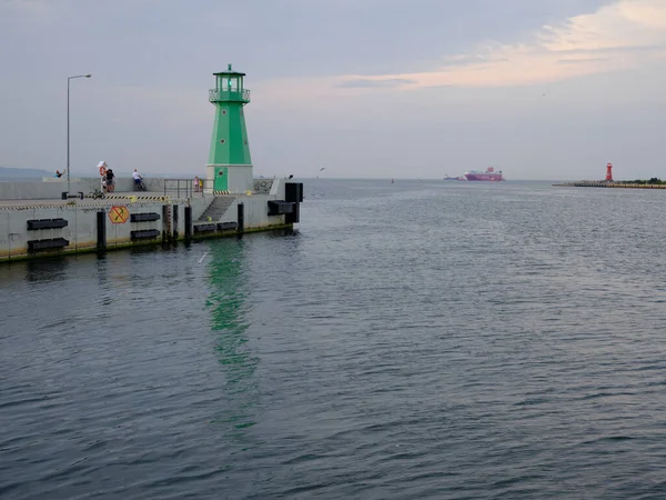 Entrada Del Barco Puerto Faro Verde Gdansk Brzezno Polonia Europa —  Fotos de Stock