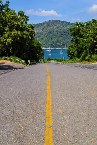 Eğri yol ve sarı hattı — Stok fotoğraf