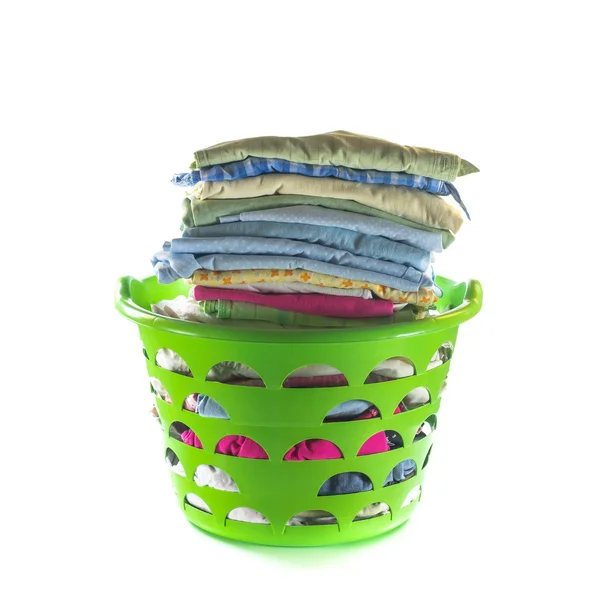 Laundry basket with folded clothes — Stock Photo, Image