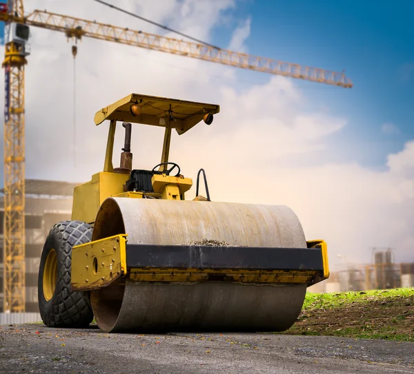 Road roller at construction site — Stock Photo, Image