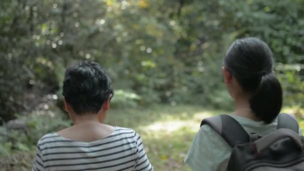 Rear View Asian Mother Her Teenage Daughter Backpack Walking Together — Vídeo de Stock