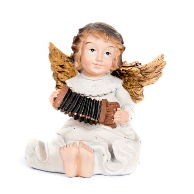 akordeon üzerine beyaz izole oynarken melek biblo