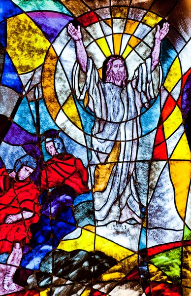 Stained glass showing Jesus resurrection — Stock Photo, Image