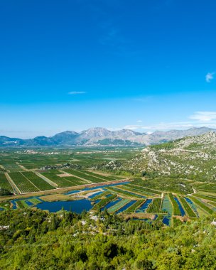 zengin yeşil alanlar ile bol su kanalları ve mavi gökyüzü yukarıda. Olay yerinden Güney Hırvatistan, Dalmaçya.