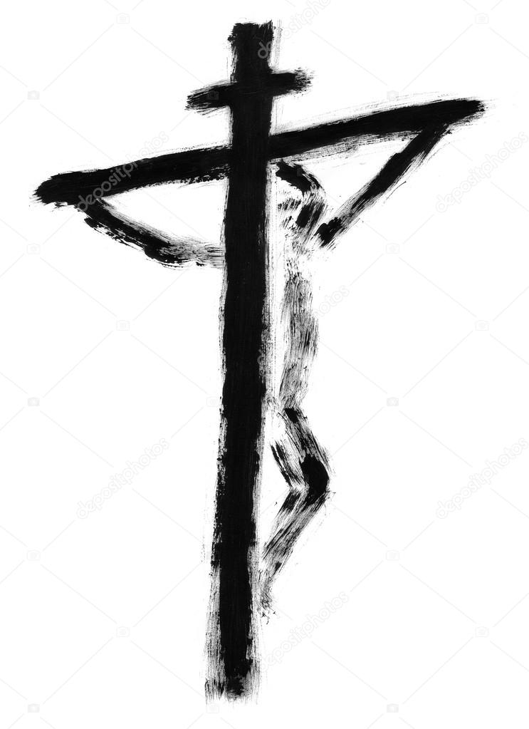 Jesus on the cross drawn with watercolors