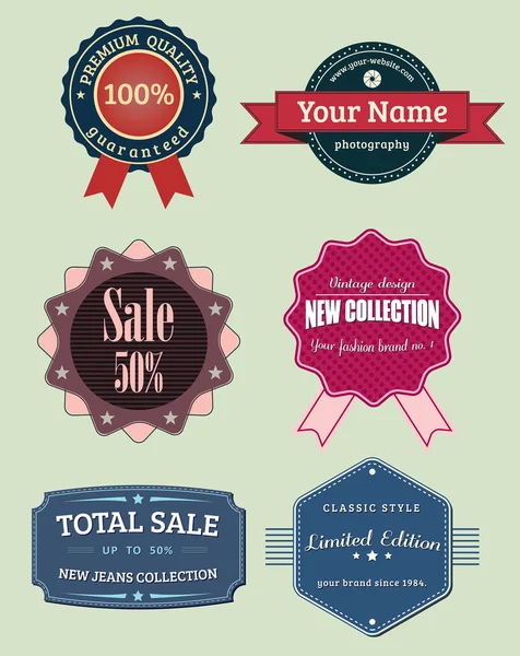 Collection vector labels and badges, vintage retro grunge set — Stock Vector