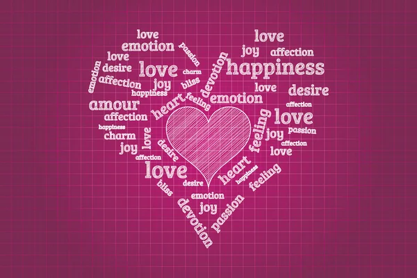 Giorno di San Valentino e concetto di amore in word tag cloud su sfondo geometrico — Vettoriale Stock